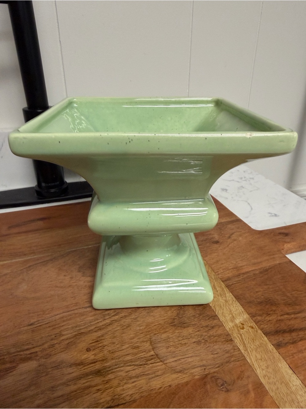 Vintage 1960s Haeger Pottery Green Square Pedestal Urn Planter Vase w/ Label